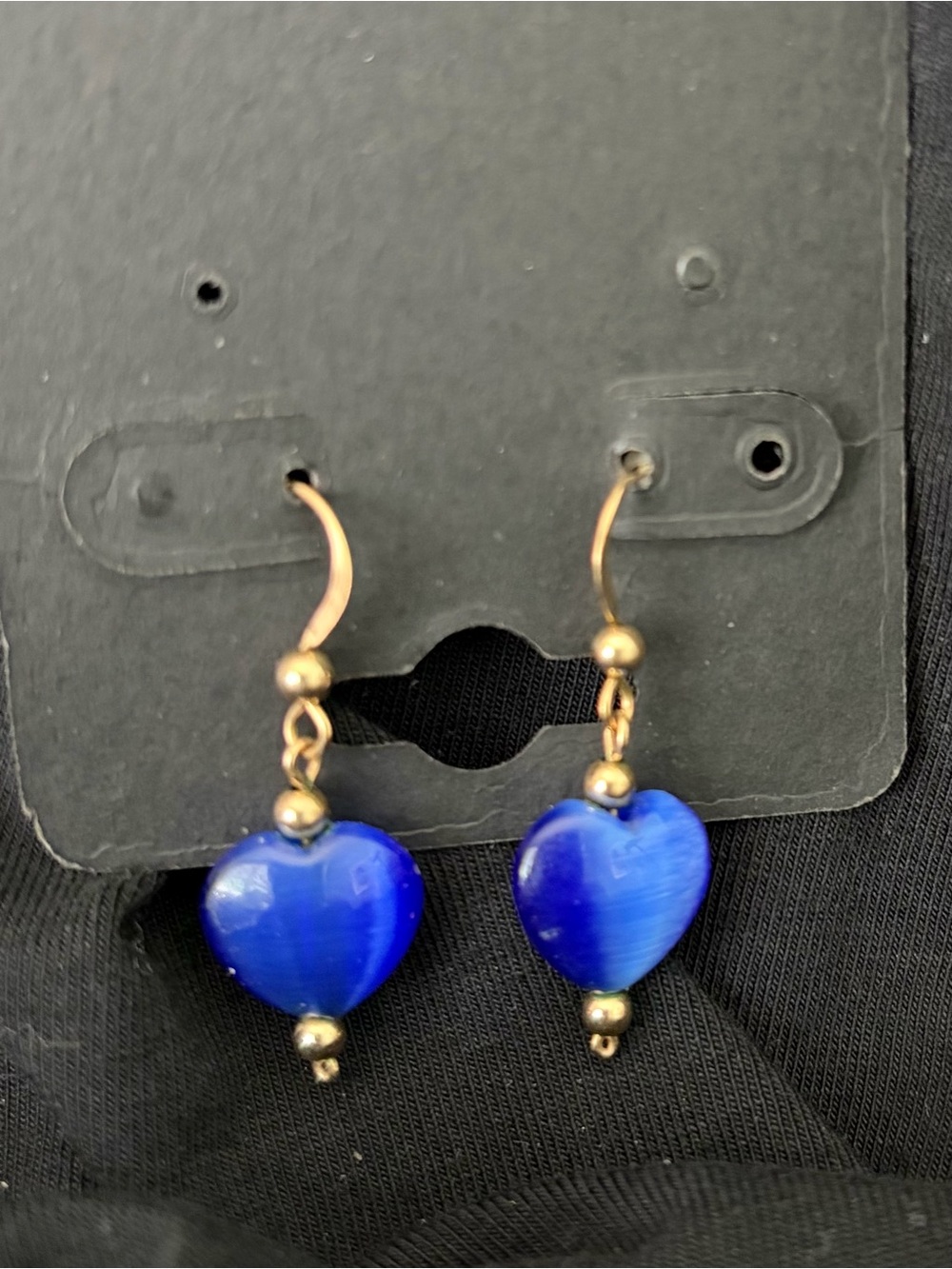 Hand Crafted Royal Blue Heart Drop Earrings